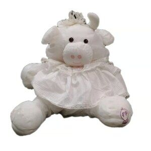 1986 Fisher Price Puffalump White Cow Lace Pink Heart Dress Stuffed Animal Plush